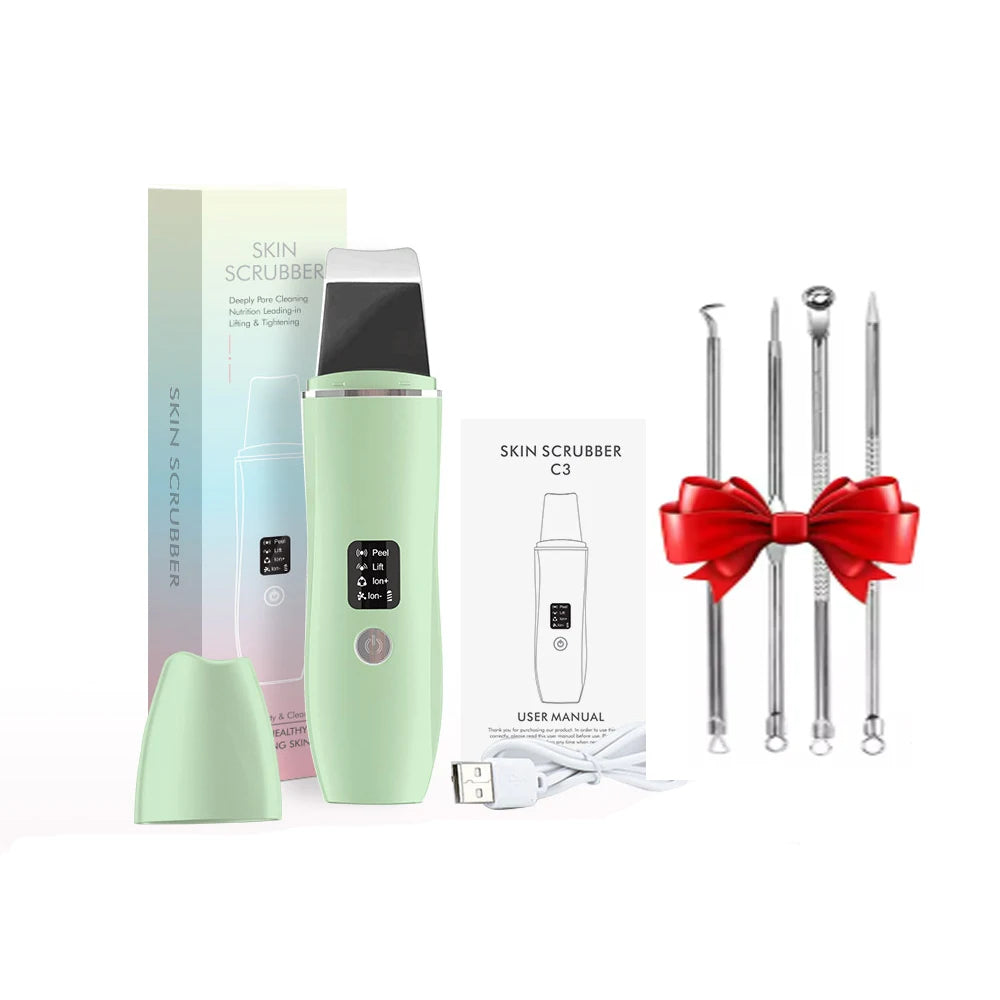 Ultrasonic Skin Scrubber Peeling Blackhead Remover Machine EMS Deep Face Cleaning Ultrasonic Ion Acne Pore Cleaner Facial Shovel