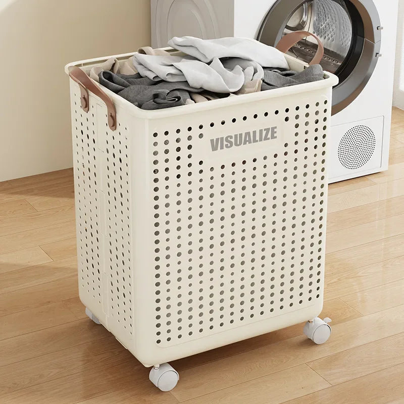 Folding Dirty Clothes Basket with Wheels Movable Laundry Hamper Storage Baskets Bathroom Large Capacity Dirty Clothes Basket