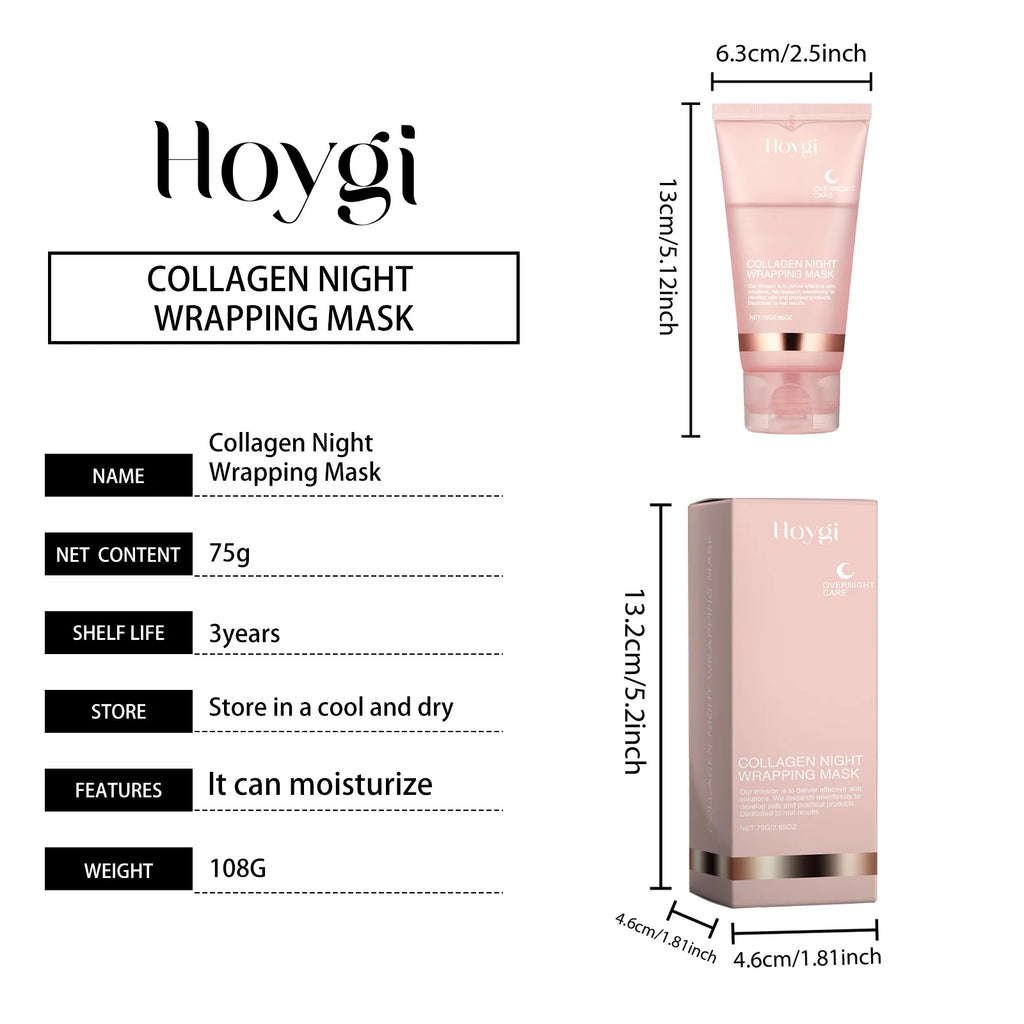 Collagen Overnight Wrapping Peel Off Facial Mask, Korean Collagen Night Wrapping Mask Deeply Hydrates Night Care Mask Cream 75ml
