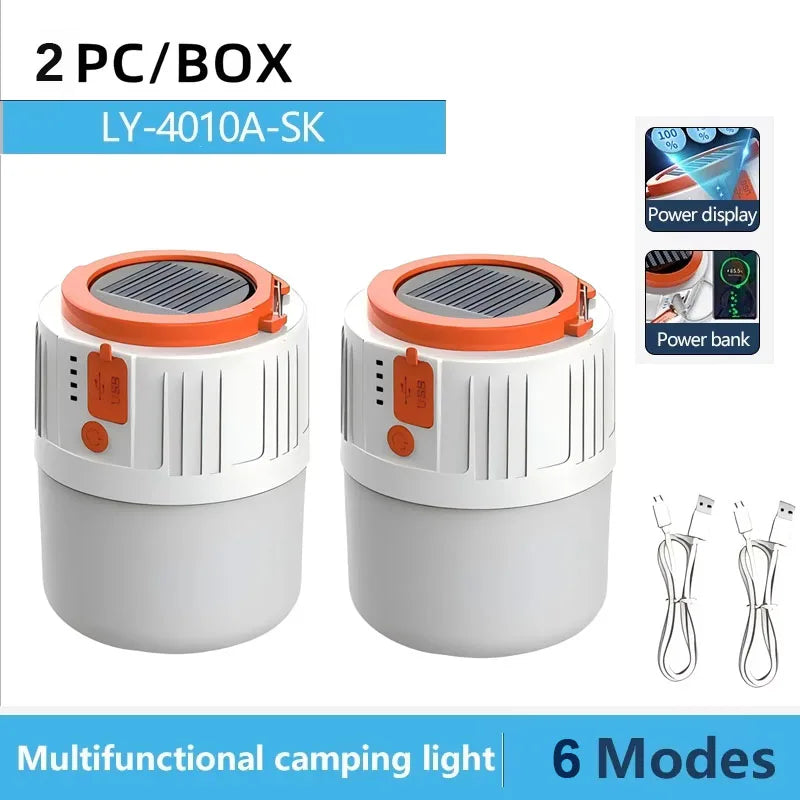 Solar Camping Light Portable Power Bank LED 6 Gears Rechargeable Remote Flashlight Outdoor BBQ Tents Hanging Emergency Lantern