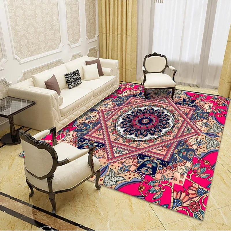 VIKAMA Bohemian Vintage Crystal Flocking Carpet Large Area Living Room Mat Bedroom Office Prayer Rug Muslim Prayer Home Decor
