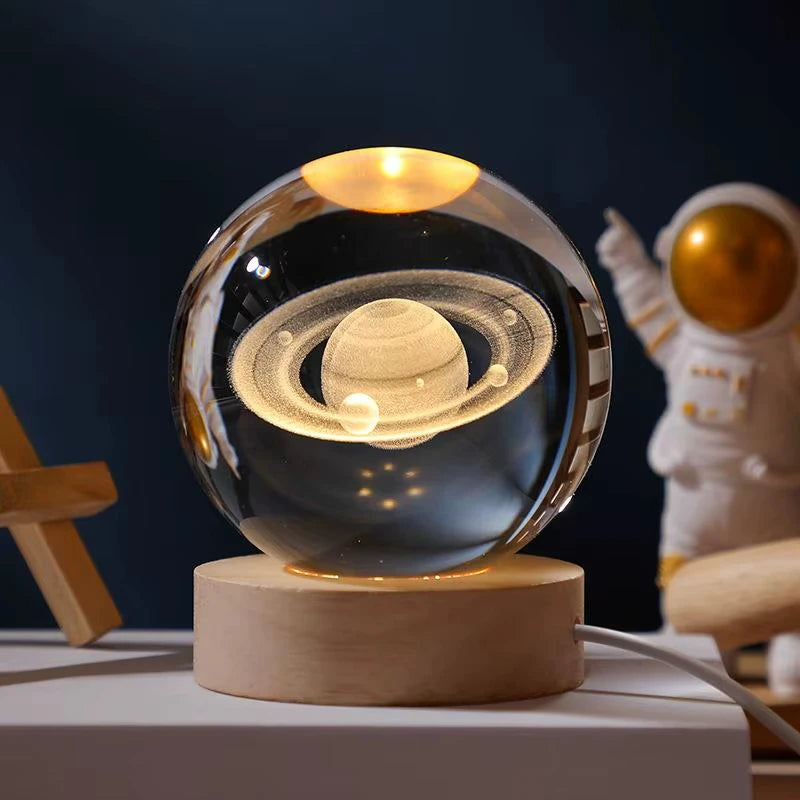6cm 3D Planet Crystal Ball LED USB Night Light Solar System Galaxy Table Lamp Glowing Moon Sphere For Bedroom Decoration Gift