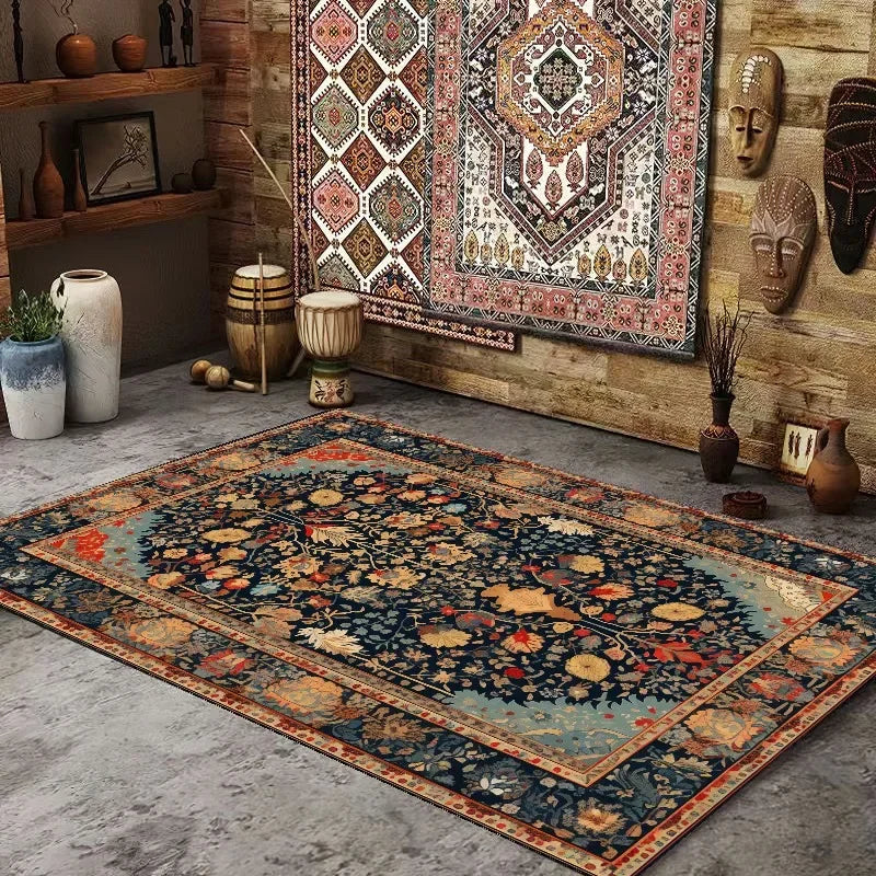 Persian American Retro Carpet Large Area Living Room Decoration Home Ethnic Style Bedroom Rug Cloakroom Lounge Soft Mat Washable