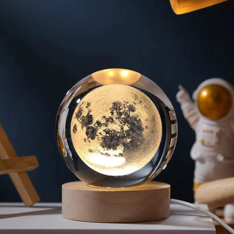 6cm 3D Planet Crystal Ball LED USB Night Light Solar System Galaxy Table Lamp Glowing Moon Sphere For Bedroom Decoration Gift