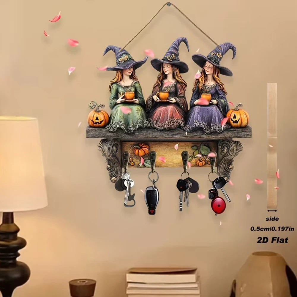 Bohemian Witch Wooden Keys Holder Wall Decoration Accessories Hook Vintage Outdoor Garden Flat Recycled Wall-Mounted Decor