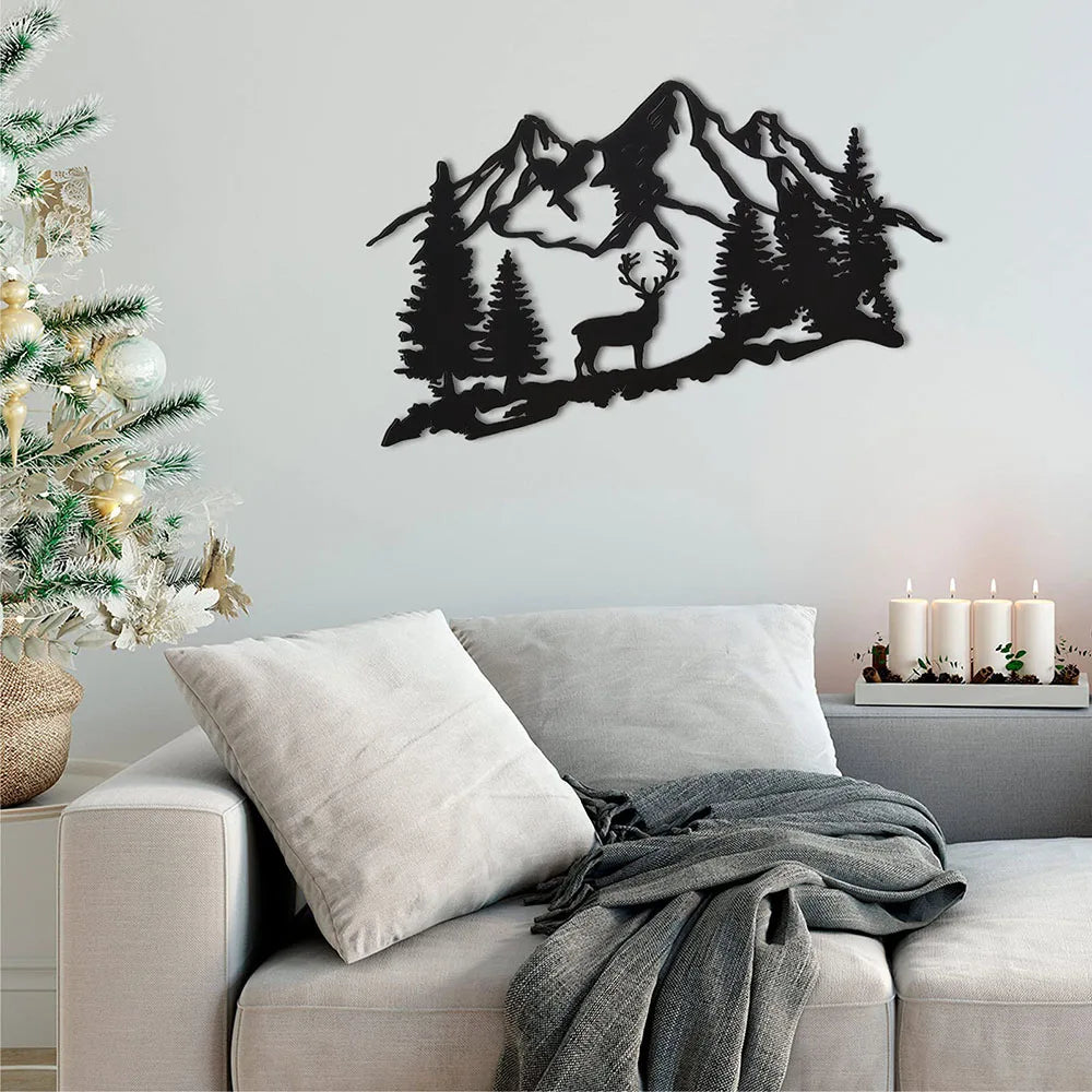 Metal Deer Wall Art Signs Forest Mountain Cabin Decor Black Cutout Plaque Rustic Animal Hunting Farmhouse Man Cave Decoration