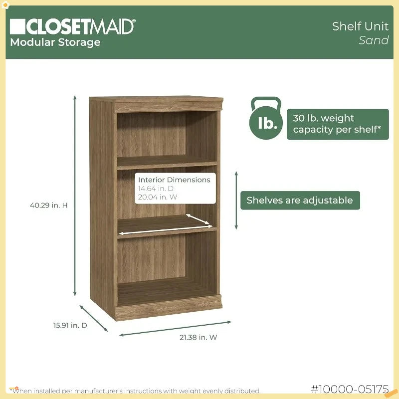 Modular 3-Tier Shelving Unit, Stackable Storage Rack for Living Room, Office, Garage, Sand Color, 15.91"D x 21.38"W x 40.29"H