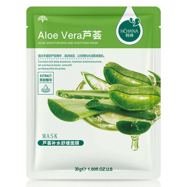 30pcs Natural Plant Facial Mask Moisturizing Oil Control Anti-Aging Fruit Aloe Korean Sheet Face Mask Beauty Skin Care Prodcuts