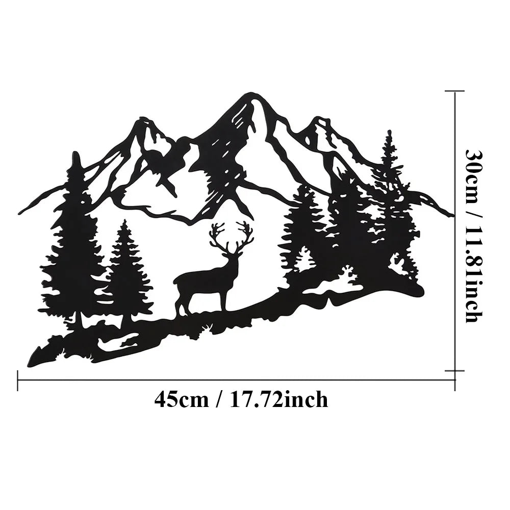 Metal Deer Wall Art Signs Forest Mountain Cabin Decor Black Cutout Plaque Rustic Animal Hunting Farmhouse Man Cave Decoration
