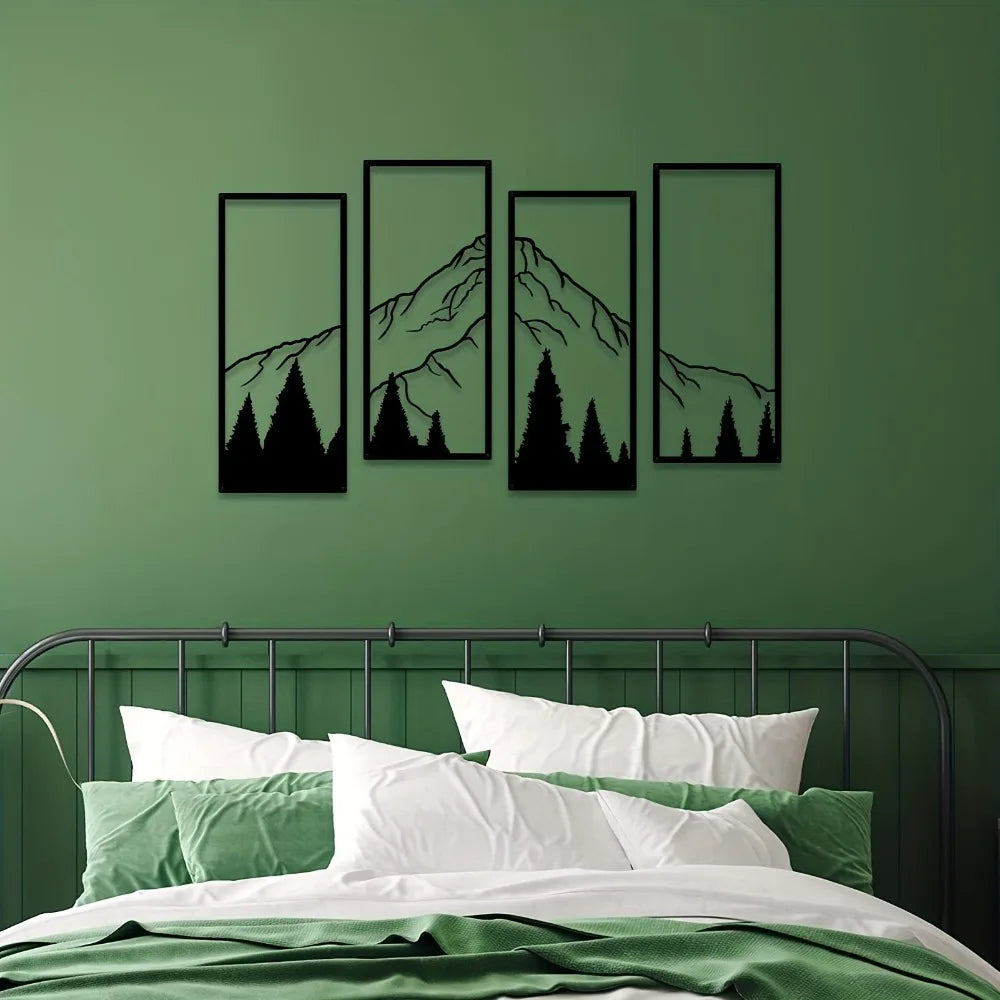 4pcs Minimalist Metal Mountain Wall Decor - Square Sculpture for Home, Office, Living Room, Bedroom - Unique Wall Art Decor
