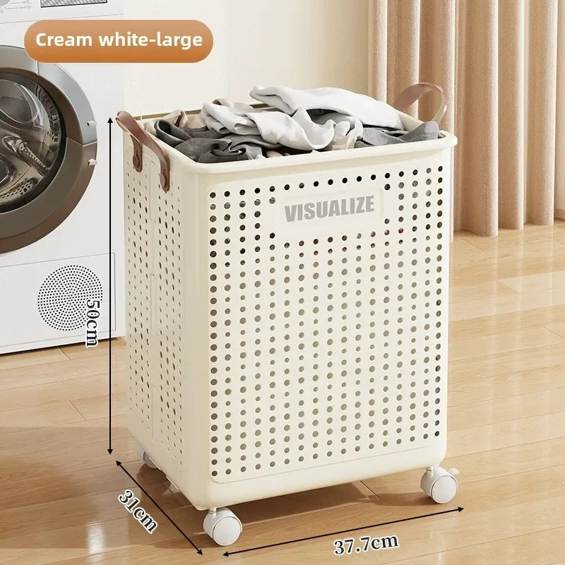 Folding Dirty Clothes Basket with Wheels Movable Laundry Hamper Storage Baskets Bathroom Large Capacity Dirty Clothes Basket