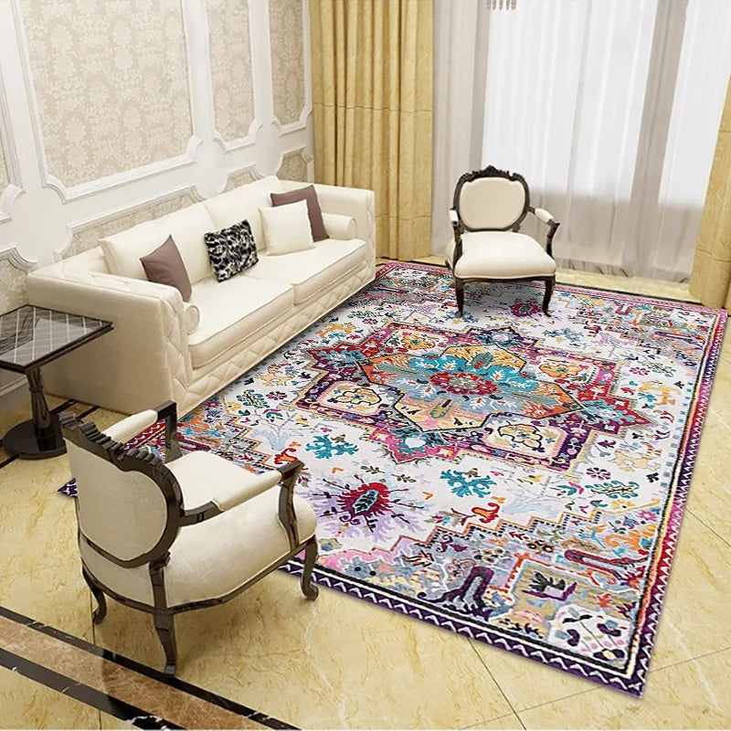 VIKAMA Bohemian Vintage Crystal Flocking Carpet Large Area Living Room Mat Bedroom Office Prayer Rug Muslim Prayer Home Decor