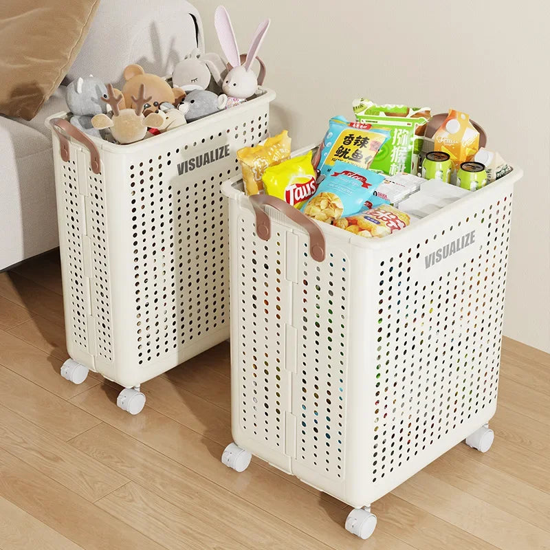 Folding Dirty Clothes Basket with Wheels Movable Laundry Hamper Storage Baskets Bathroom Large Capacity Dirty Clothes Basket
