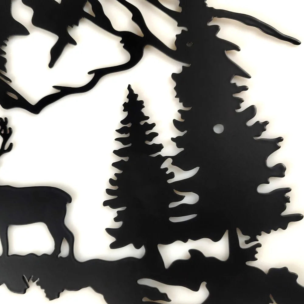 Metal Deer Wall Art Signs Forest Mountain Cabin Decor Black Cutout Plaque Rustic Animal Hunting Farmhouse Man Cave Decoration