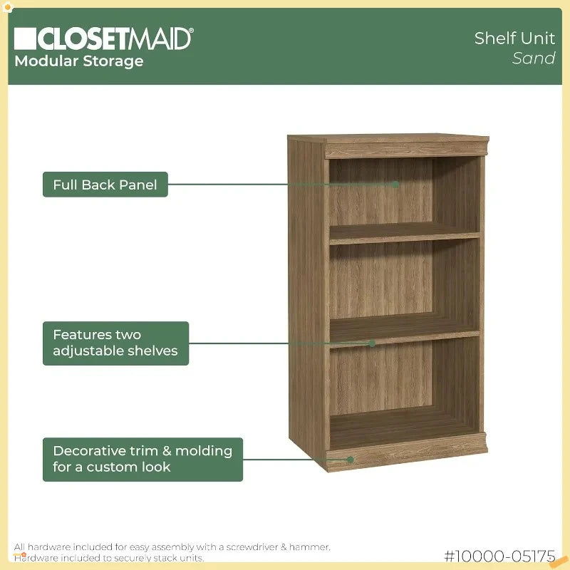 Modular 3-Tier Shelving Unit, Stackable Storage Rack for Living Room, Office, Garage, Sand Color, 15.91"D x 21.38"W x 40.29"H