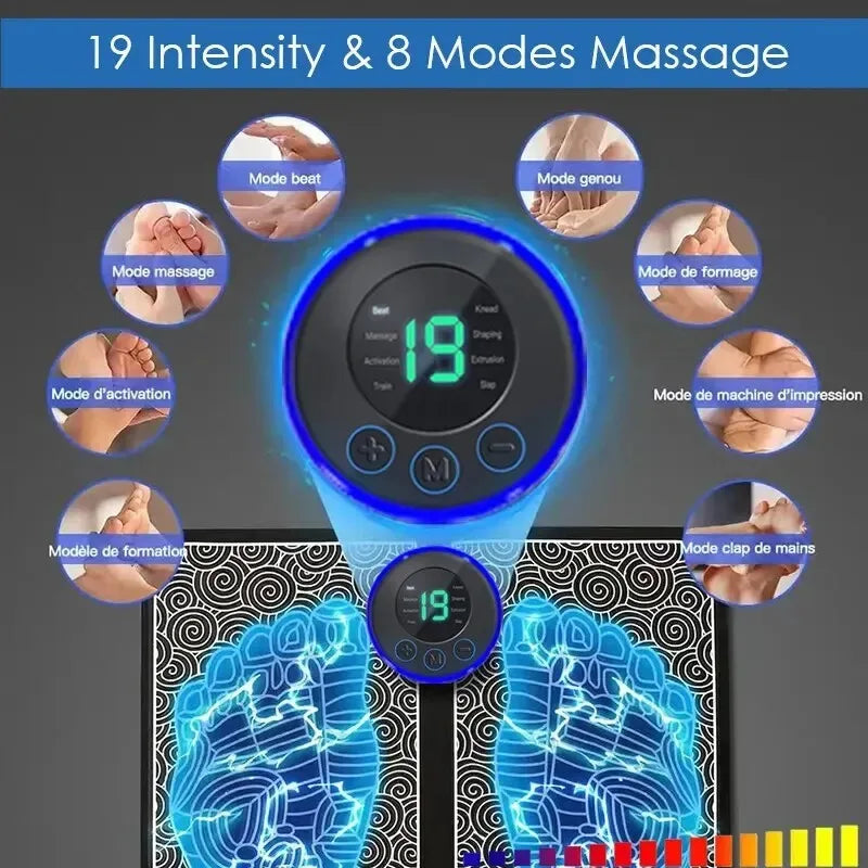 EMS Pulse Foot Massger Sole Massage Pad Current Stimulation 8 Modes 19 Level Electric EMS Foot Massager Pad Relax Feet Leg