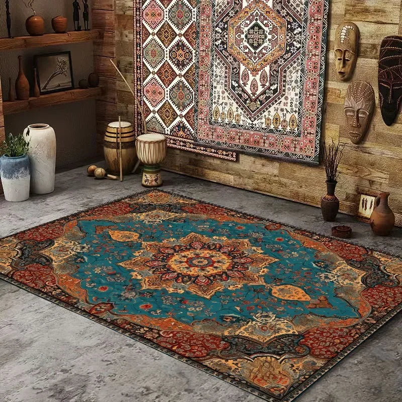 Persian American Retro Carpet Large Area Living Room Decoration Home Ethnic Style Bedroom Rug Cloakroom Lounge Soft Mat Washable