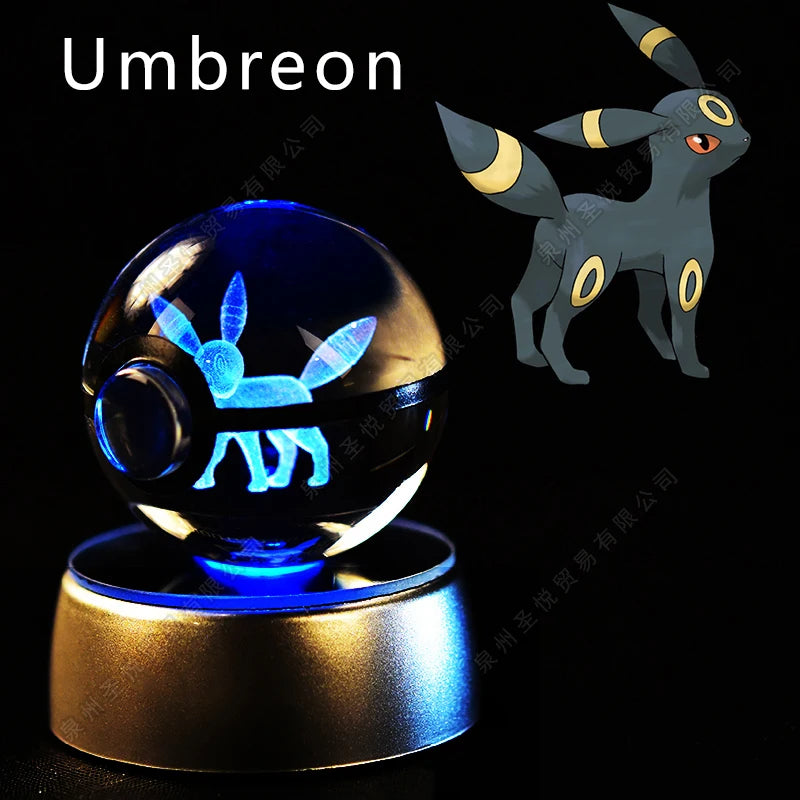 Pokemon Crystal Ball 3D Pikachu Gengar Mewtwo Night Light Lamp Pokeball 3D Glass Pokemon Crystal Ball Statue Kids Birthday Gift