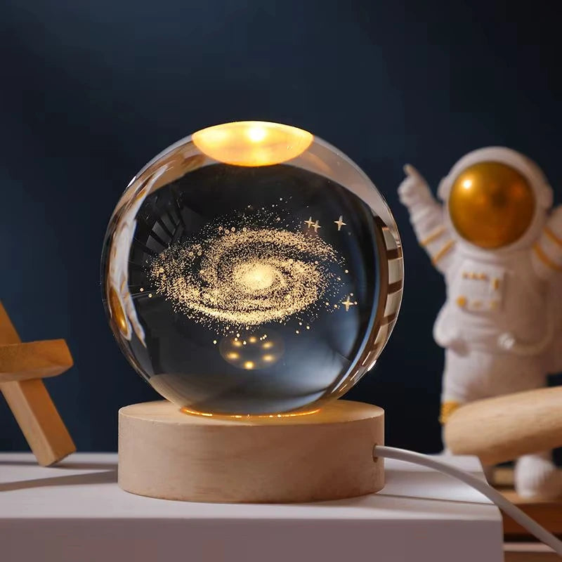 6cm 3D Planet Crystal Ball LED USB Night Light Solar System Galaxy Table Lamp Glowing Moon Sphere For Bedroom Decoration Gift