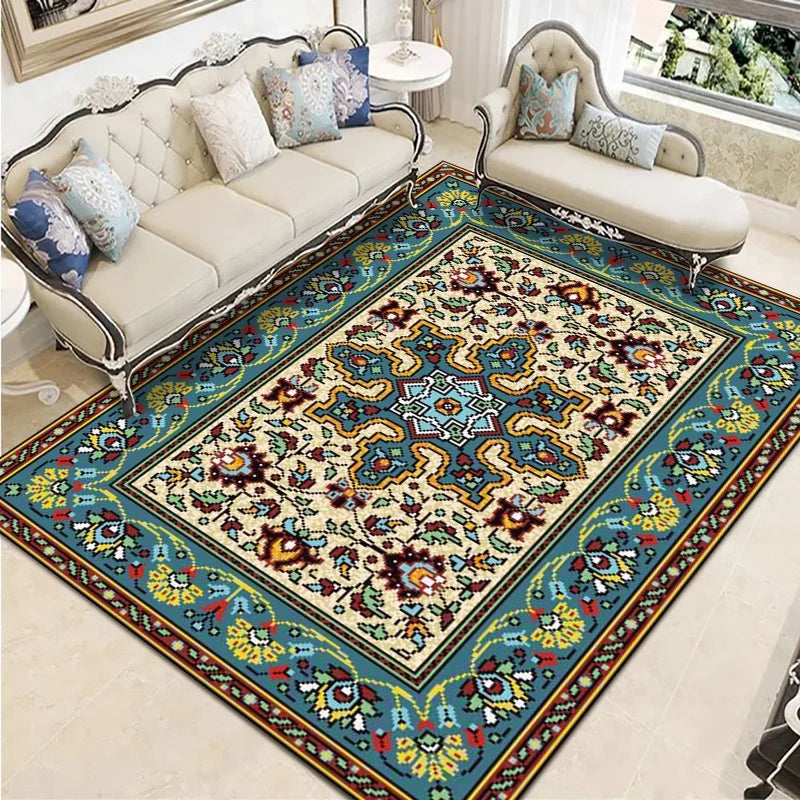 VIKAMA Bohemian Vintage Crystal Flocking Carpet Large Area Living Room Mat Bedroom Office Prayer Rug Muslim Prayer Home Decor