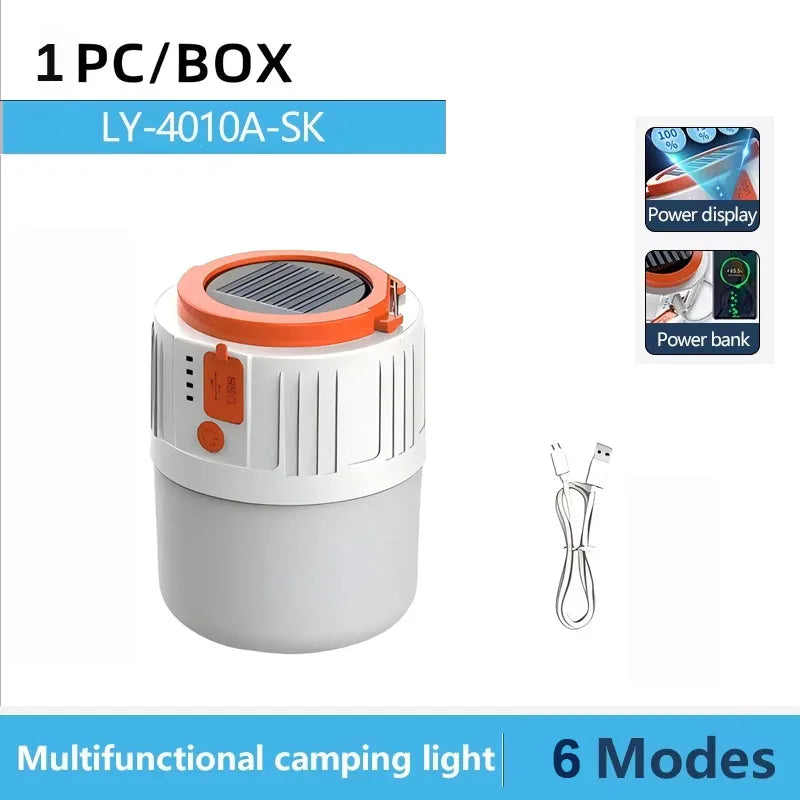 Solar Camping Light Portable Power Bank LED 6 Gears Rechargeable Remote Flashlight Outdoor BBQ Tents Hanging Emergency Lantern