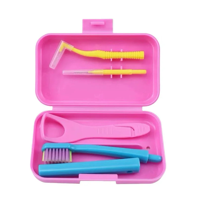 Dental Cleaning Care Kits Orthodontic Oral Care Brush Tongue Scraper Interdental Brush Travel Set Portable Clean Hygiene Case