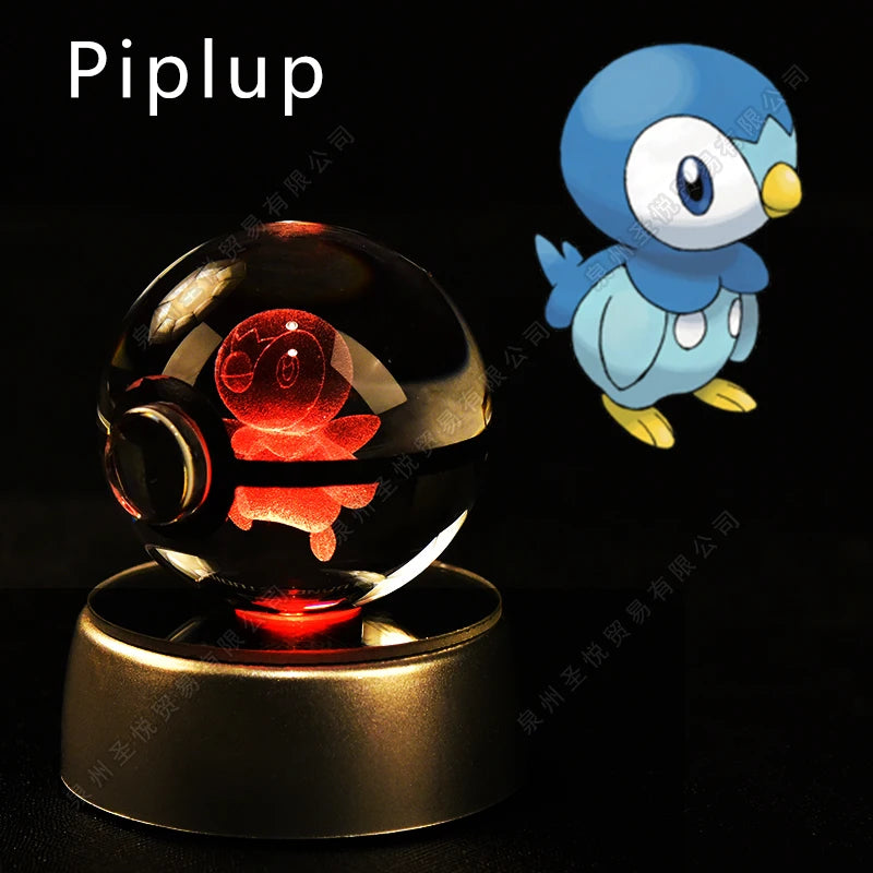 Pokemon Crystal Ball 3D Pikachu Gengar Mewtwo Night Light Lamp Pokeball 3D Glass Pokemon Crystal Ball Statue Kids Birthday Gift