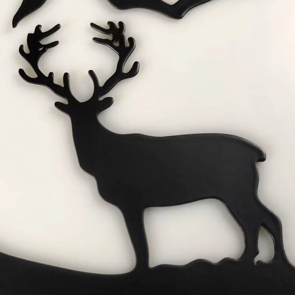 Metal Deer Wall Art Signs Forest Mountain Cabin Decor Black Cutout Plaque Rustic Animal Hunting Farmhouse Man Cave Decoration