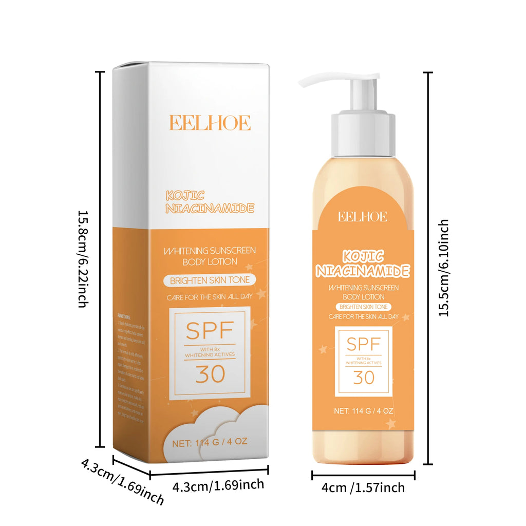 Kojic Acid Body Lotion SPF 30+ Sun Cream UV Protection Refreshing Moisturizing Body Skin Care Niacinamide Brighten Body Lotion