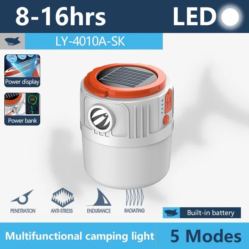 Solar Camping Light Portable Power Bank LED 6 Gears Rechargeable Remote Flashlight Outdoor BBQ Tents Hanging Emergency Lantern