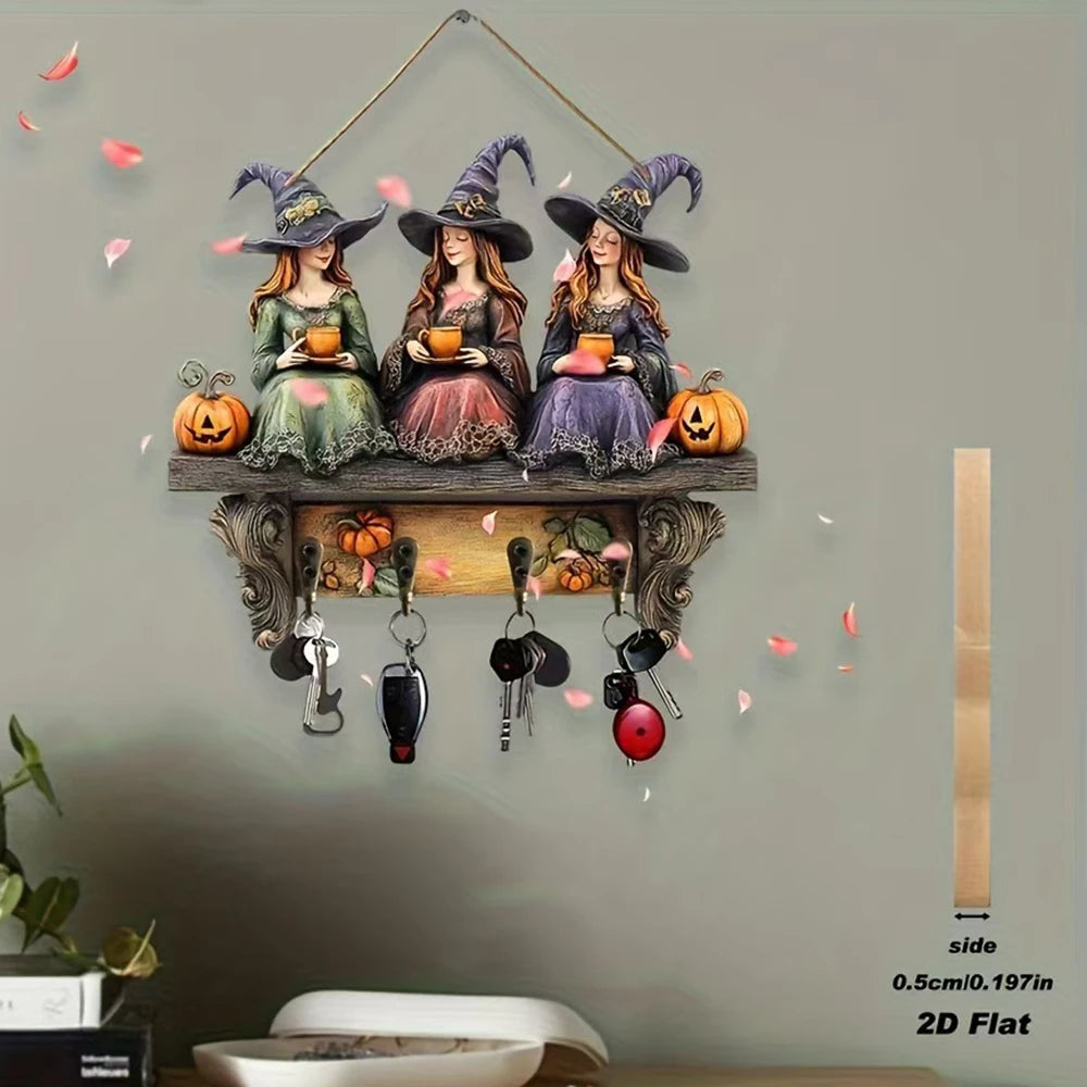 Bohemian Witch Wooden Keys Holder Wall Decoration Accessories Hook Vintage Outdoor Garden Flat Recycled Wall-Mounted Decor