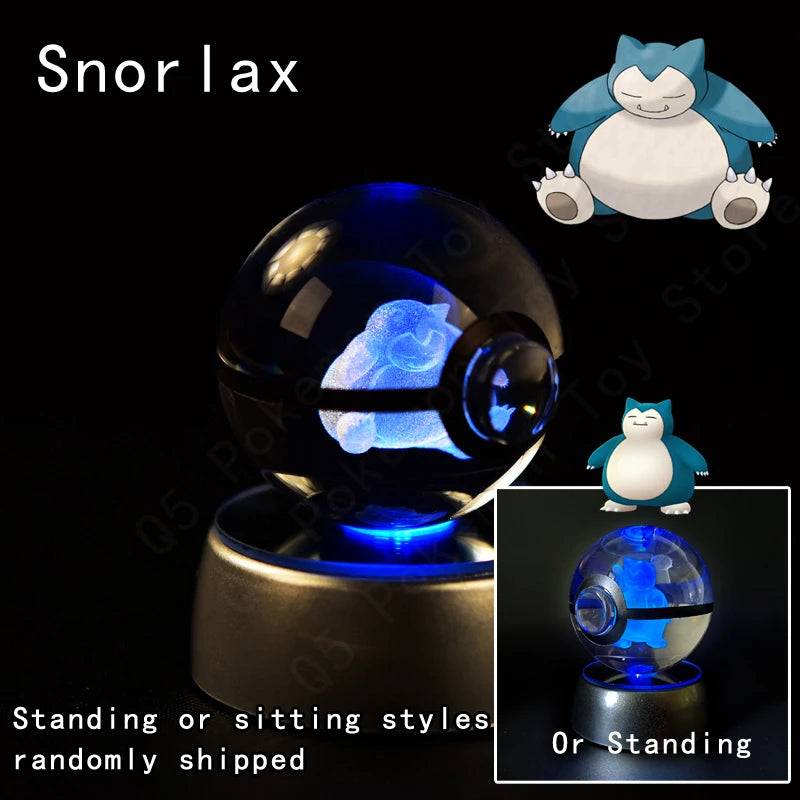 Pokemon Crystal Ball 3D Pikachu Gengar Mewtwo Night Light Lamp Pokeball 3D Glass Pokemon Crystal Ball Statue Kids Birthday Gift